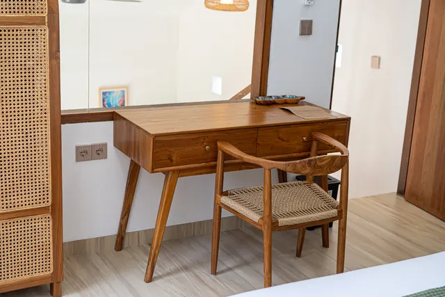 Desk and room details at the private villa