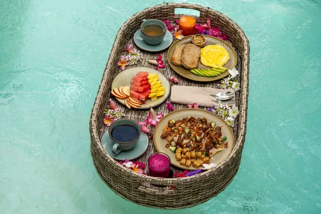 Floating breakfast basket in the private villa pool