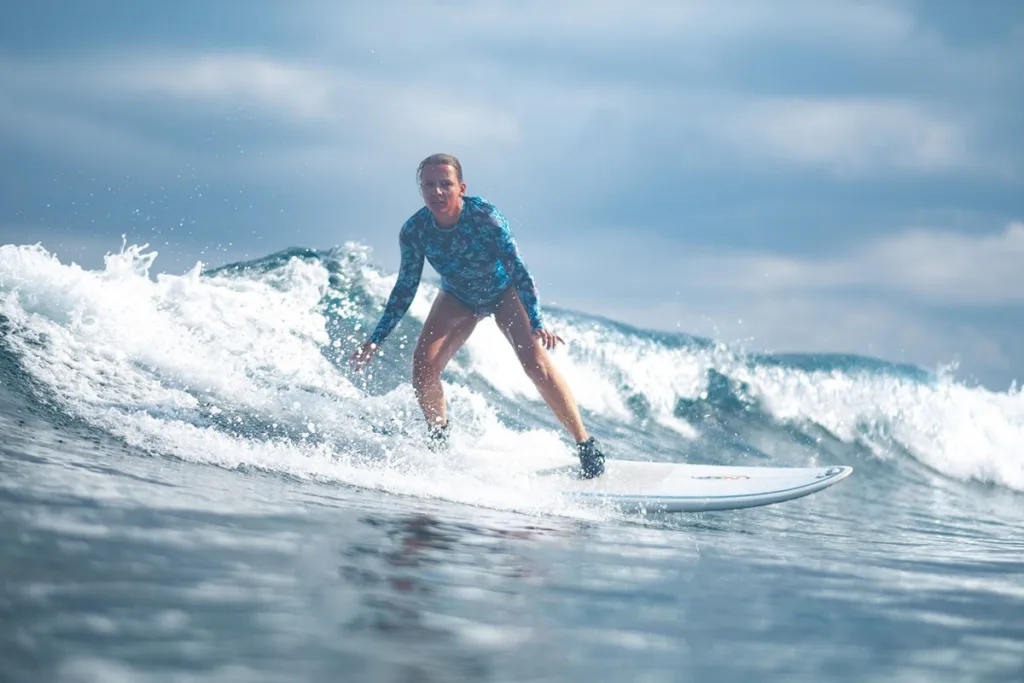 Beginner surf lesson wave near Nusa Lembongan.